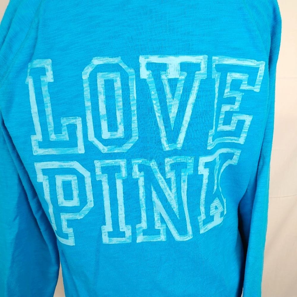 Victoria's Secret Pink Womens Blue Long Sleeves Pockets Full Zip Hoodie Size Med